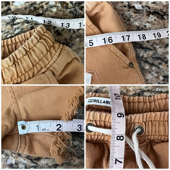 Billabong Coast Line Denim Shorts S Tan Orange Low Rise Frayed Hem Beach Coastal - Picture 4 of 9